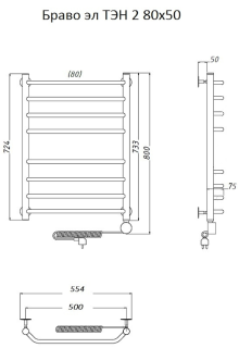 Электрический полотенцесушитель Тругор Браво 2 80x50см хром Браво2/элТЭН8050